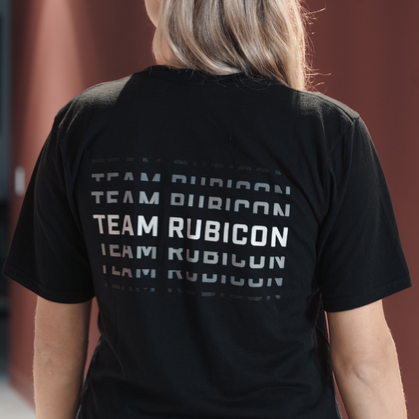 Team Rubicon black t-shirt, back view.