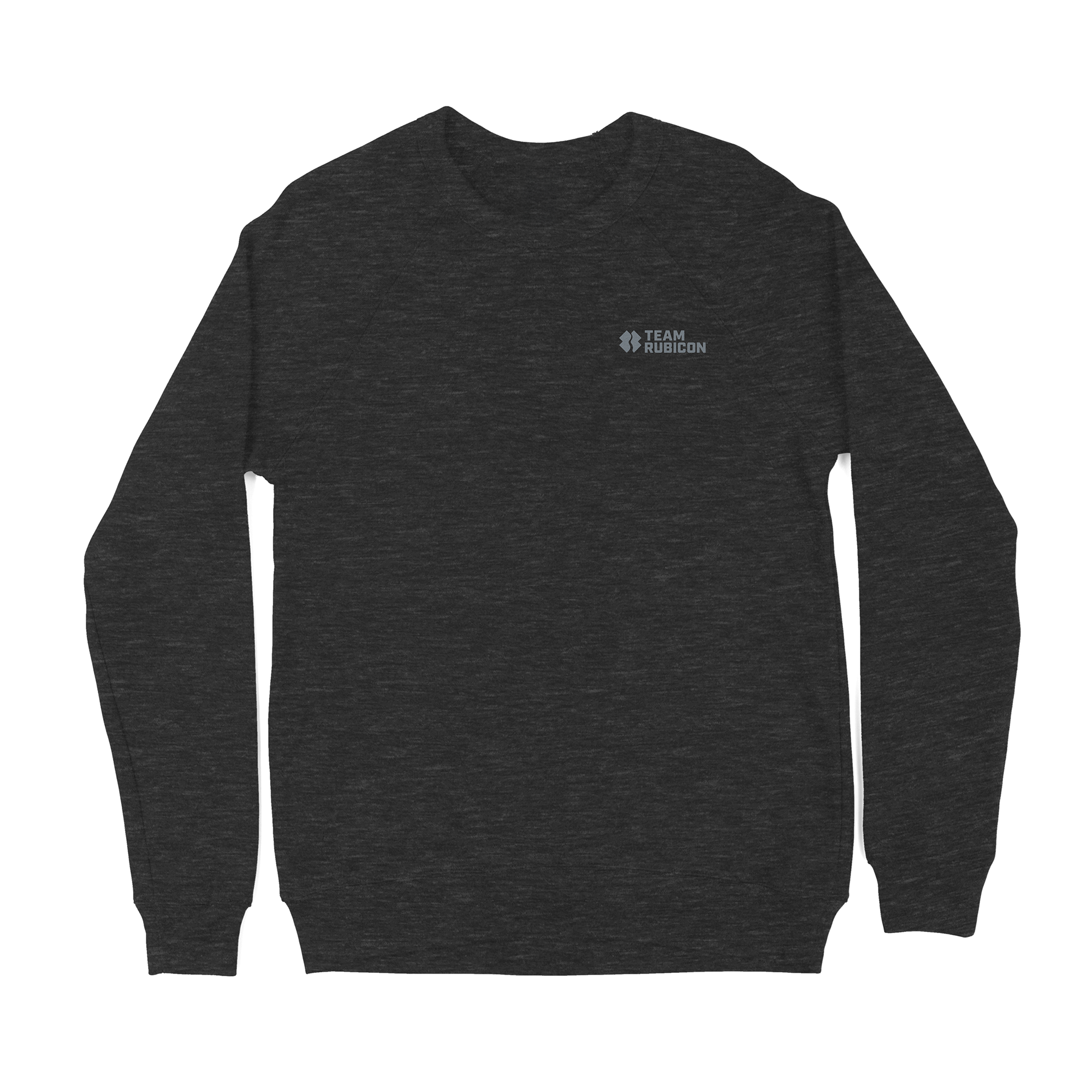 Dark gray sweatshirt with a logo on the chest against a white background