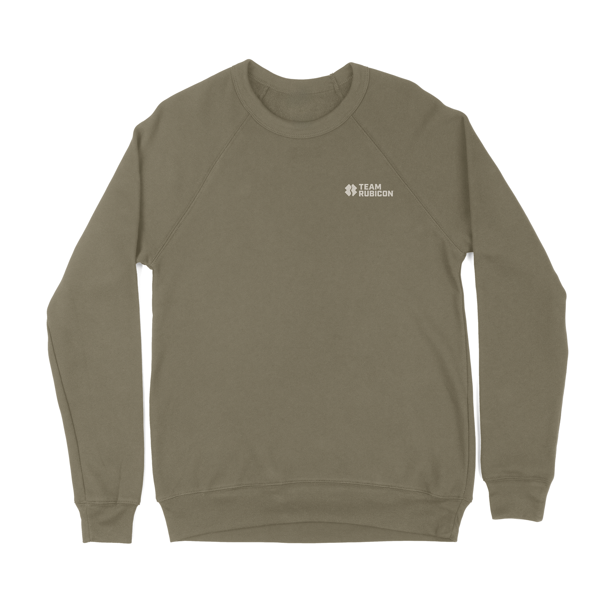 Khaki sweatshirt with a logo on the chest against a white background